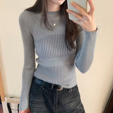 Women's Round Neck Hollow Sweater For Autumn And Winter Within Stripe Thickening