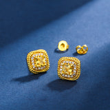 Women's Simple Small Sugar Cube Rings Ear Studs Jewelry Copper-plated Gold Jewelry Suit