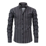 Men's Digital Printed Striped Long-sleeved Lapel Shirt