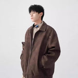 Мужская кожаная повседневная куртка в американском стиле с лацканами в стиле ретро