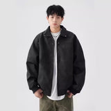 Мужская кожаная повседневная куртка в американском стиле с лацканами в стиле ретро