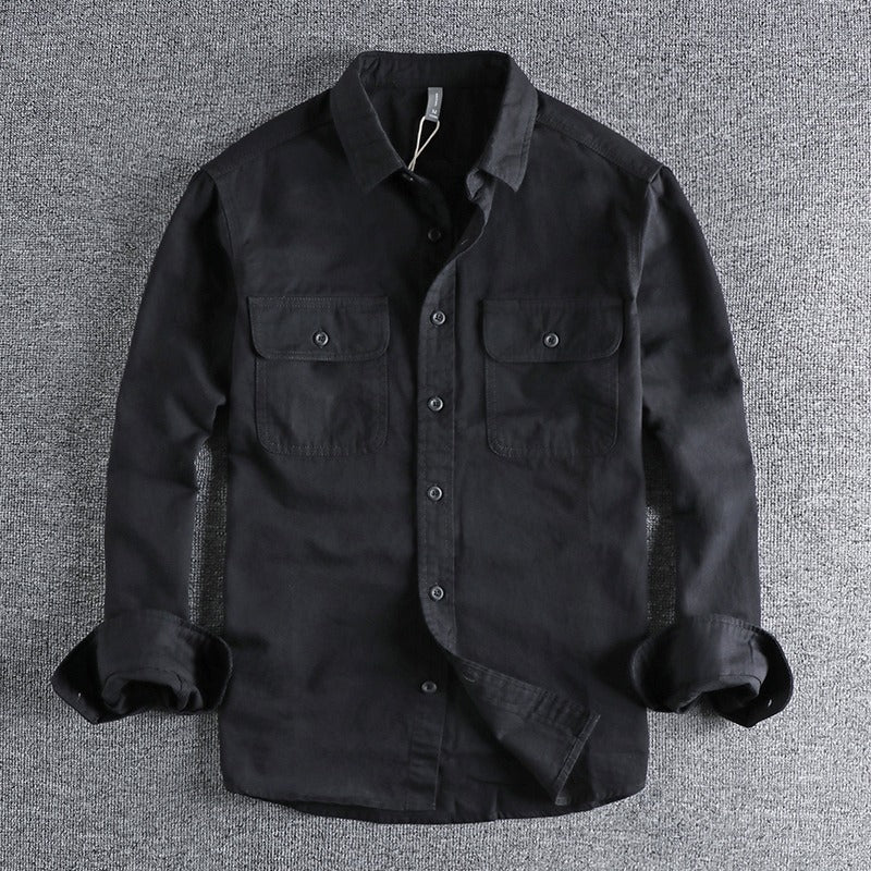 Simple Lapel Art Men's Workwear Shirt Washed Breathable Comfortable Versatile Youth Long Sleeve