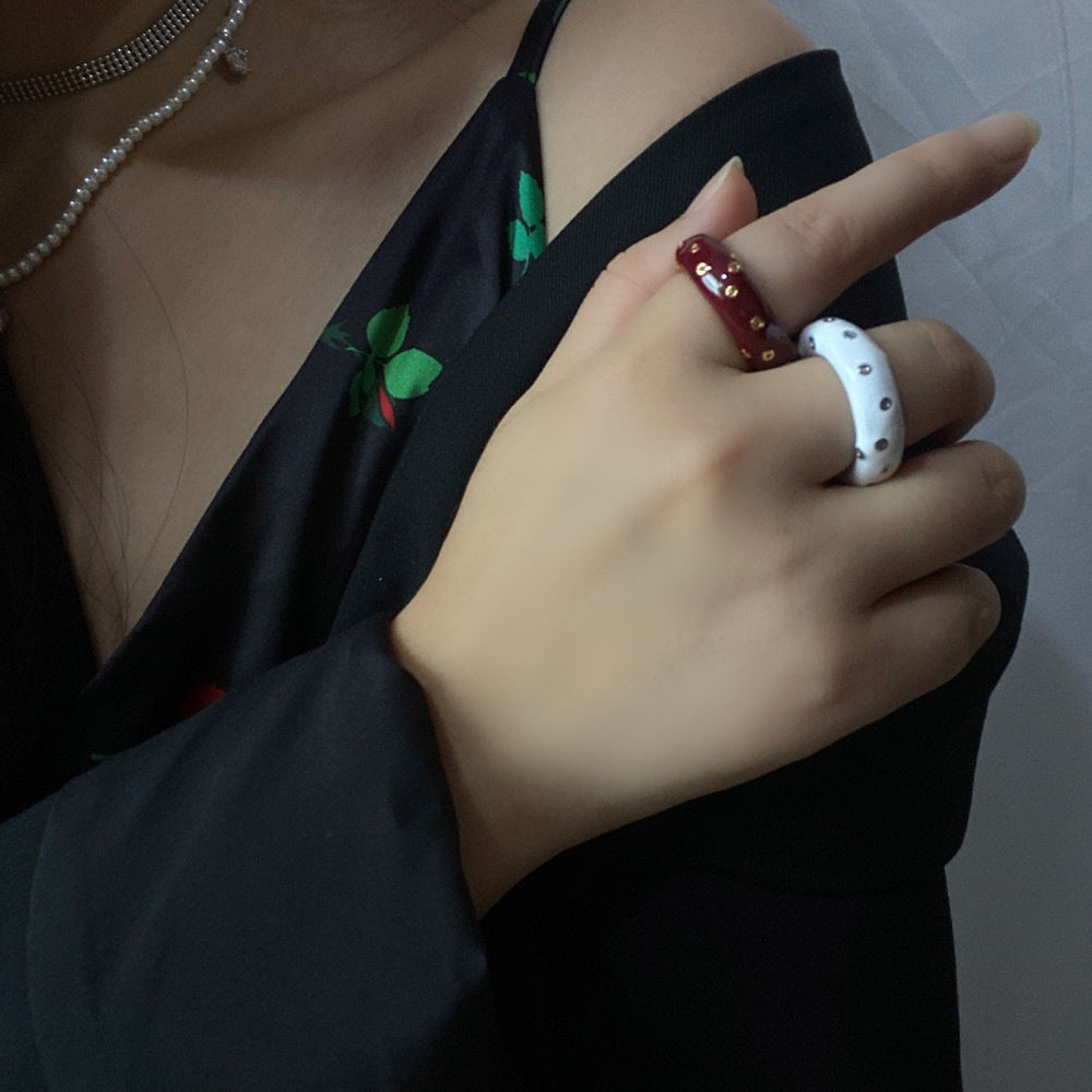 Copper-plated Gold Green Enamel Drip Glazed Inlaid Zirconium Ring