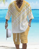 Men's Casual Jacquard Loose-fitting Short-sleeved Shorts Two-piece Set