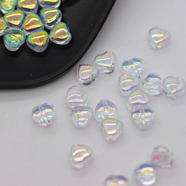 20 PCs Love Glass Spacer Aurora Transparent Czech Beads Perforated Beading Accessories
