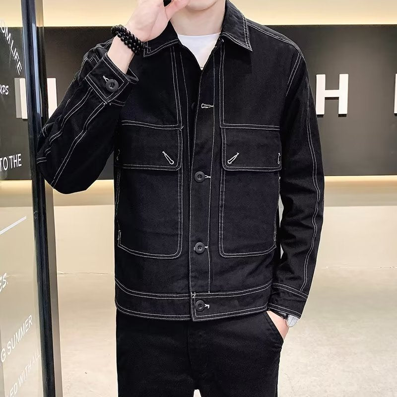Рабочая свободная модная джинсовая мужская куртка