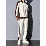 Men's Contrast Color Korean Design Sense Casual Sweatshirt Trousers Suit