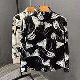 Мужская рубашка с цветочным узором Slim Fit с длинным рукавом