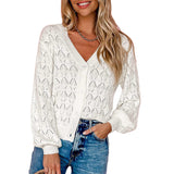 Knitted Shawl Front V-neck Buttons Top
