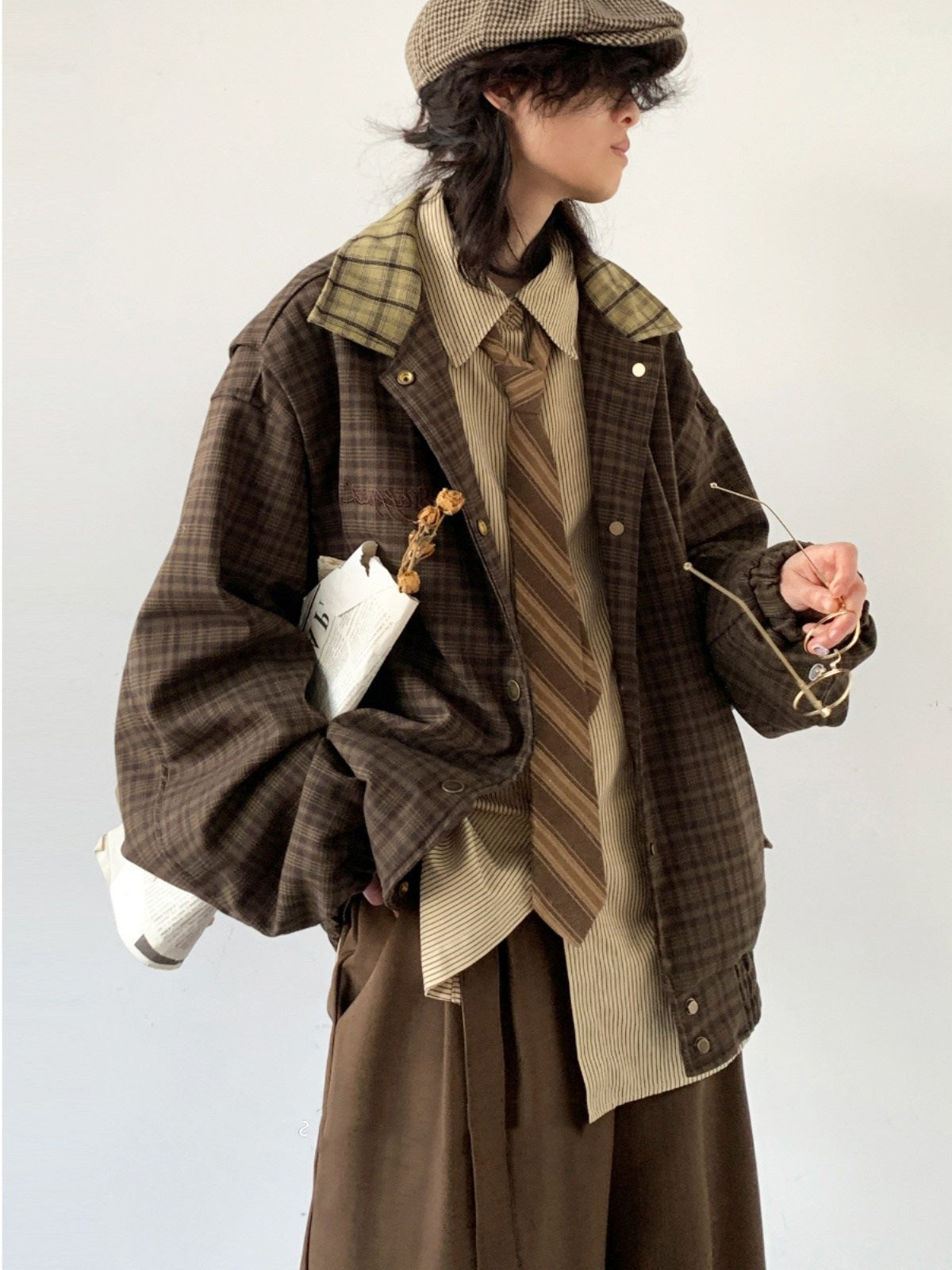 Баҳор Тирамоҳ Ангури Ҷопон Style болопӯш Plaid
