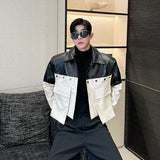 Осенняя куртка-бомбер с большим карманом и контрастным цветным пэчворком