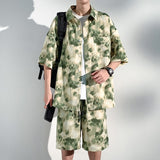 Cool Feeling Ice Silk Short Sleeve Shirt Shorts Loose And Handsome Clothes Set