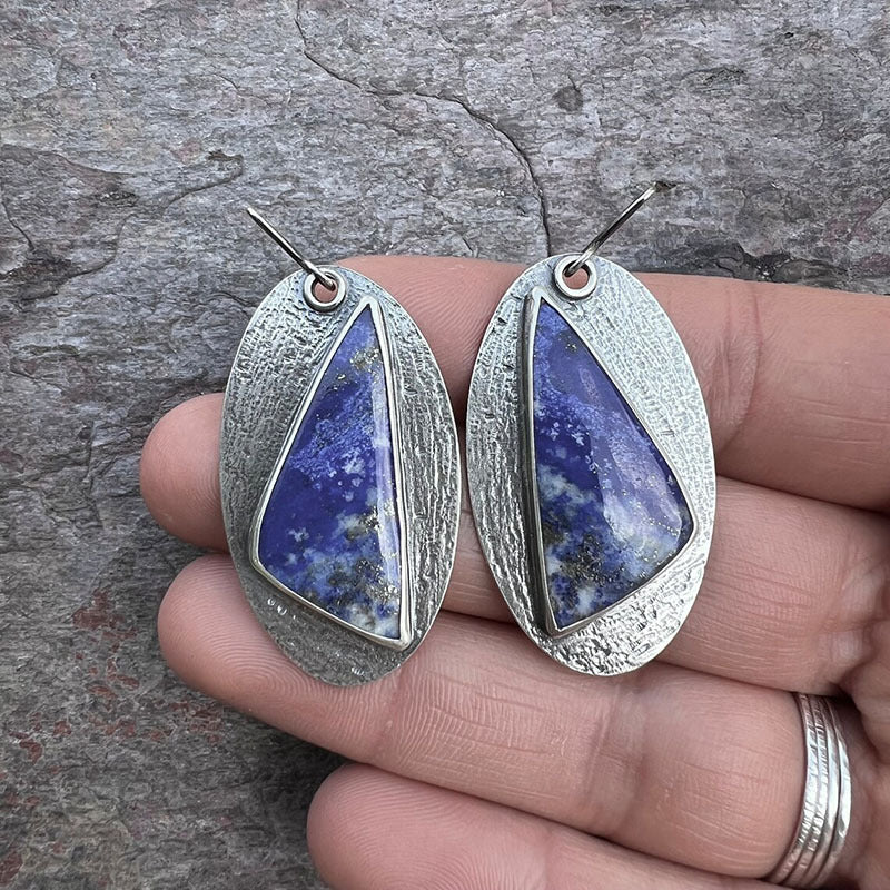 New Geometric Triangle Navy Blue Enamel Earrings