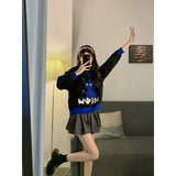 New Polo Collar Idle Style Pullover Machine Embroidery Cartoon Cat Sweater Top