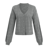 Knitted Shawl Front V-neck Buttons Top