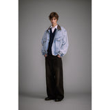 Свободная выцветшая рабочая джинсовая куртка с отворотом для мужчин и женщин