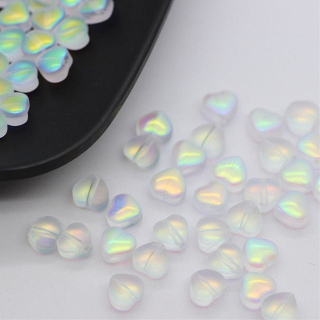 20 PCs Love Glass Spacer Aurora Transparent Czech Beads Perforated Beading Accessories