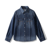 Retro striped denim shirt with distressed effect