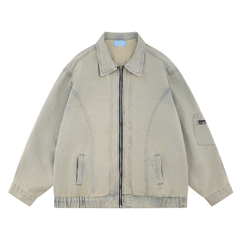 Свободное желтое грязевое джинсовое пальто для мужчин