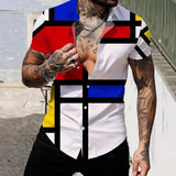 Куртаи остини кӯтоҳи чопии мардонаи нави геометрии хати услубӣ