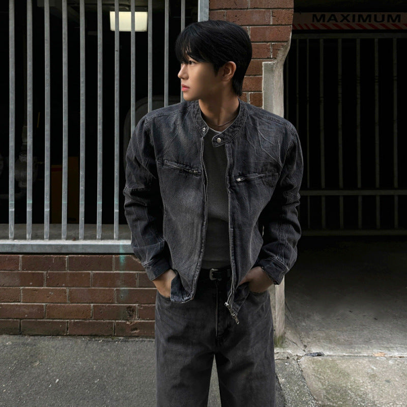 Свободное пальто с воротником-стойкой, корейский стиль, модная высококачественная джинсовая куртка