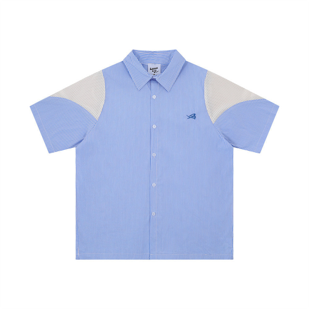 Мужская дышащая спортивная рубашка свободного кроя с вертикальными полосками и коротким рукавом