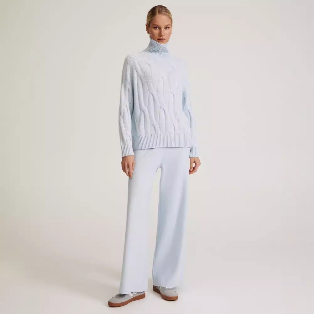 Long Sleeve Autumn And Winter Turtleneck Sweater Women's Two-piece Loose