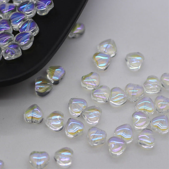 20 PCs Love Glass Spacer Aurora Transparent Czech Beads Perforated Beading Accessories