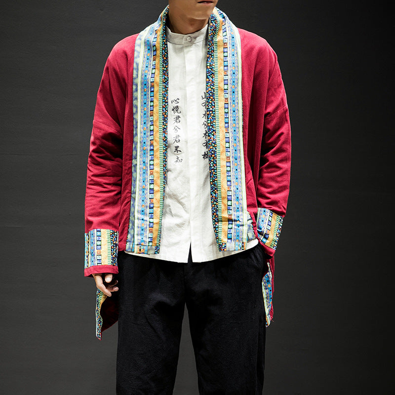 Kimono Cardigan Cotton Linen Trench Coat Colored Suit Outerwear Men