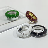 Copper-plated Gold Green Enamel Drip Glazed Inlaid Zirconium Ring