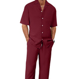 European And American Leisure Men's Suit Loose Lapels Short-sleeved Trousers