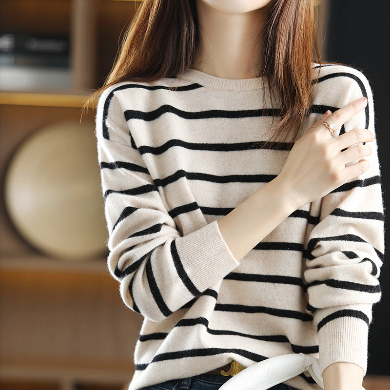 Women's Spring New Sweater Striped Color Matching
