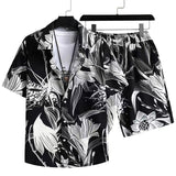 Men's Cardigan Casual Suit Digital Printing Short Sleeve Shorts Suit