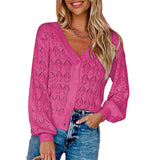 Knitted Shawl Front V-neck Buttons Top