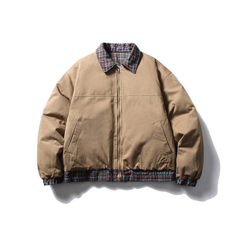 Reversible Cotton Plaid Coat Casual Retro Polo шарр куртаат андова пахта