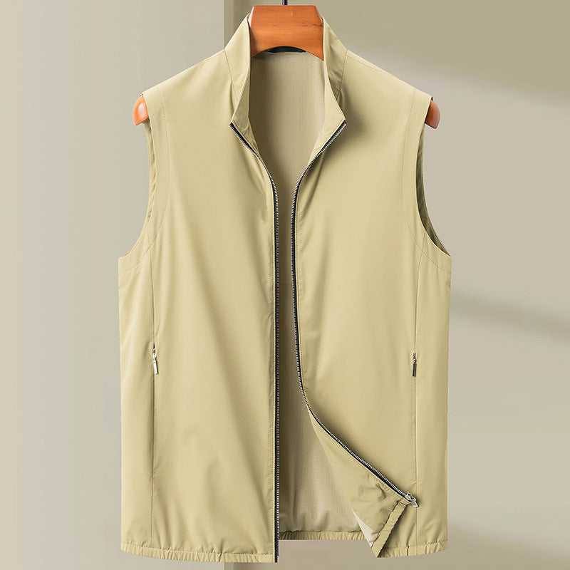 Повседневный мужской жилет, простой, но элегантный, удобный, легкий, с воротником-стойкой