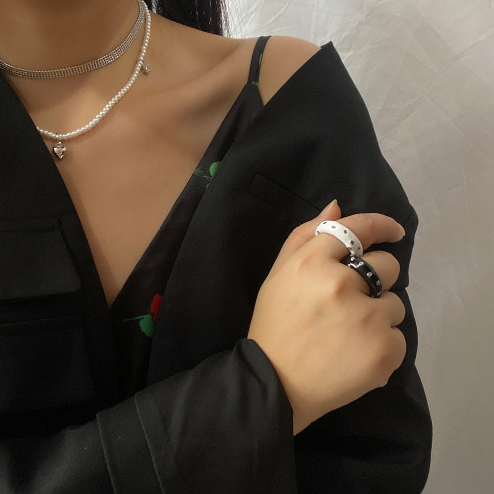 Copper-plated Gold Green Enamel Drip Glazed Inlaid Zirconium Ring