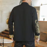 Мужская модная куртка в китайском стиле с воротником-стойкой, пряжкой, манжетой, вышивкой в виде дракона и феникса