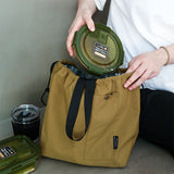 Waterproof Korean Style Large Solid Color Portable Drawstring Double-layer Lunch Bag For Students