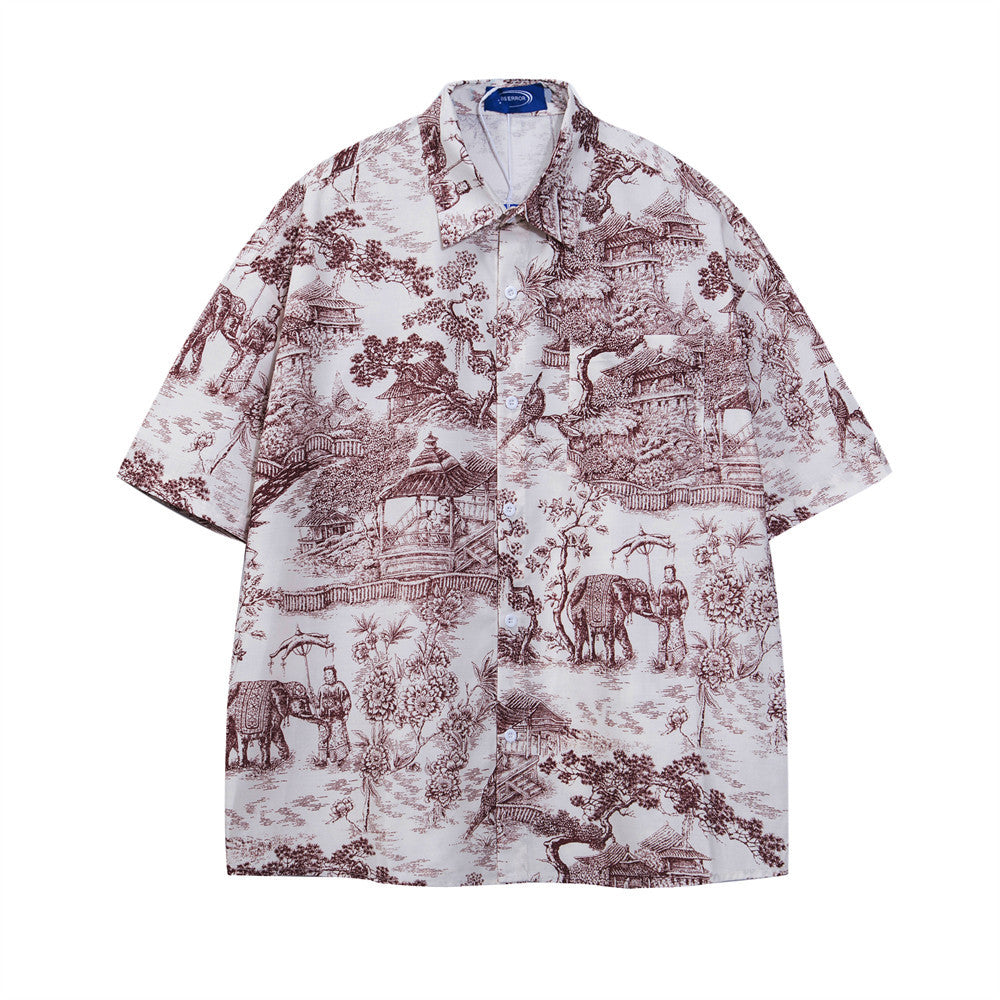 Short sleeve shirt with digital full color printing using ink painting technique