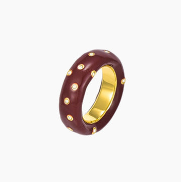Copper-plated Gold Green Enamel Drip Glazed Inlaid Zirconium Ring