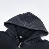 Мужской потертый старый кардиган с капюшоном на молнии с короткими рукавами