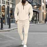Waffle Hooded Small Zipper Casual Long Sleeve Pants Two-piece Suit