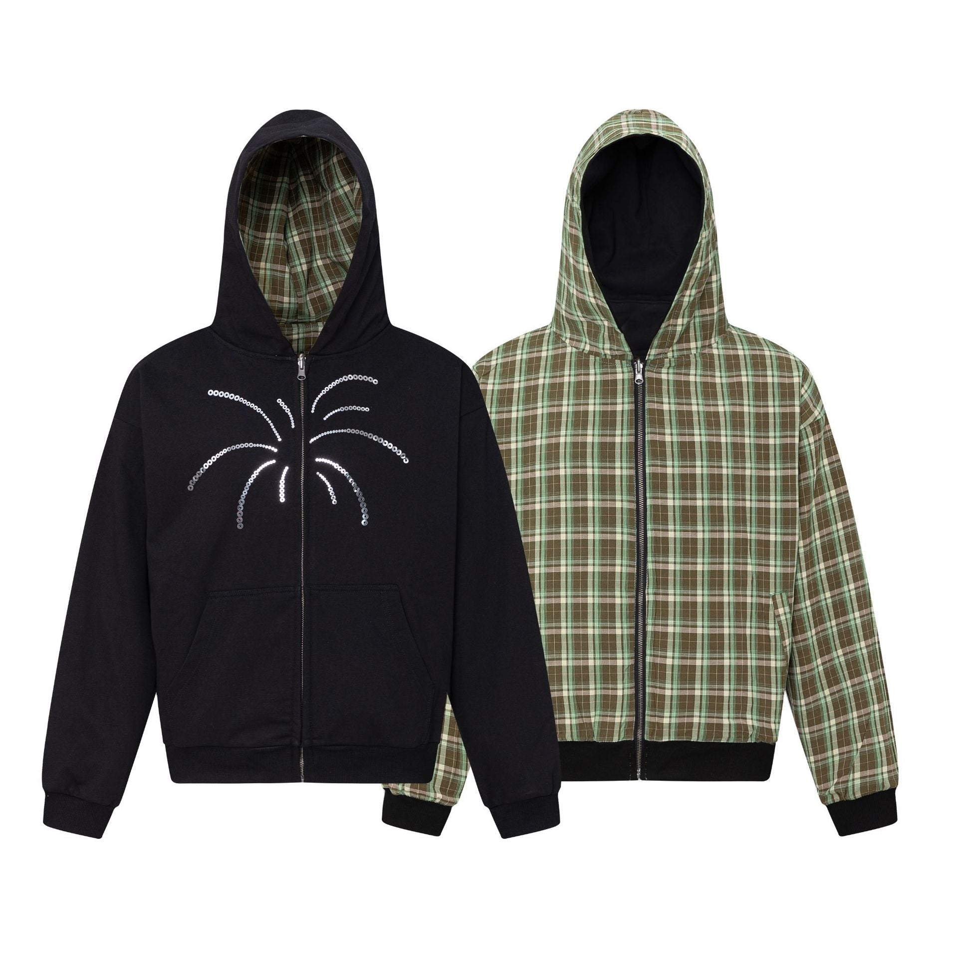 Hooded Sequin Cardigan, Reversible American Check Sweater