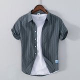 Рубашка Leisure Dark Striped Thin Short Sleeve из чистого хлопка