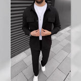 Men's Corduroy Long Sleeve Lapel Shirt Trousers Daily Casual Suit