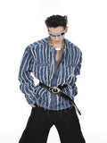 Three-dimensional Striped Tassel Denim Jacket Collarless Jacket Washed Top