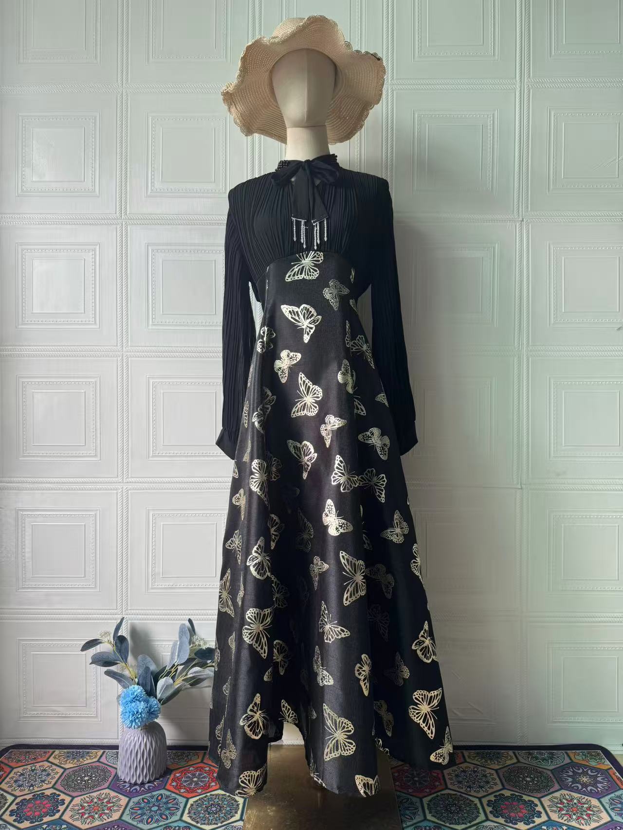 Elegant Long Sleeve Butterfly Bronzing Dress
