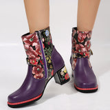 Women's Printed Stitching Round Head Thick Bottom Bootie