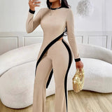 Women's Fashion Long Sleeve Side Slit T-shirt Trousers Suit